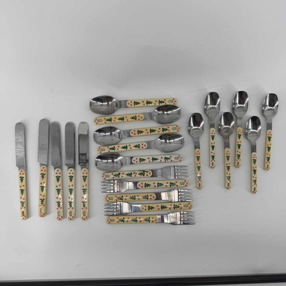 Oneida Christmas Tree Flatware Set Stainless Steel Holiday Tableware 21pc VTG